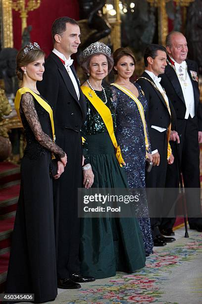 Princess Letizia of Spain, Prince Felipe of Spain, Queen Sofia of Spain, Mexican President's wife Angelica Rivera, Mexican President Enrique Pena...