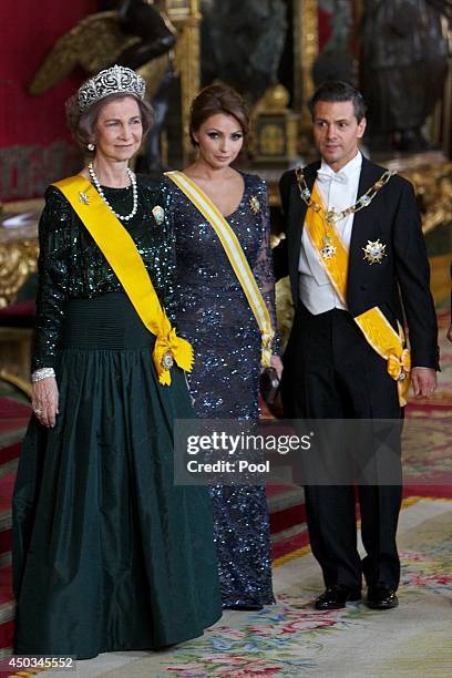 Queen Sofia of Spain, Mexican President's wife Angelica Rivera and Mexican President Enrique Pena Nieto attend a Gala Dinner in honour of Mexican...