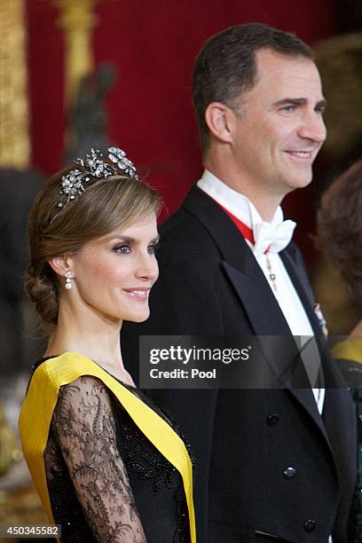 Prince Felipe of Spain and Princess Letizia of Spain attend a Dinner in honour of Mexican President Enrique Pena Nieto at The Royal Palace on June 9,...