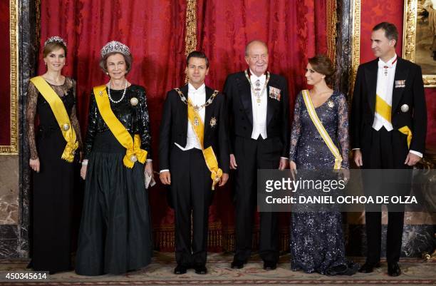Spanish Princess Letizia, Spanish Queen Sofia, Mexico's President Enrique Pena Nieto, Spanish King Juan Carlos, Mexico's first lady Angelica Rivera...