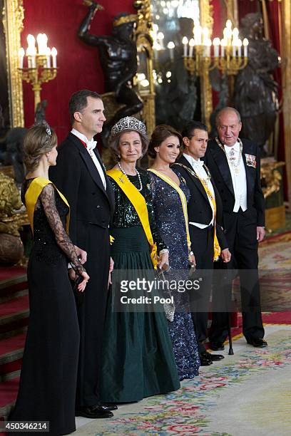 Princess Letizia of Spain, Prince Felipe of Spain, Queen Sofia of Spain, Mexican President's wife Angelica Rivera, Mexican President Enrique Pena...