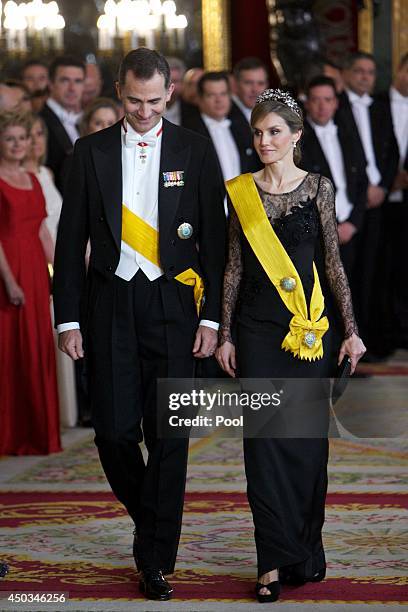 Prince Felipe of Spain and Princess Letizia of Spain attend a Dinner in honour of Mexican President Enrique Pena Nieto at The Royal Palace on June 9,...