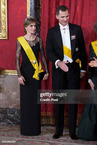 Prince Felipe of Spain and Princess Letizia of Spain attend a Dinner in honour of Mexican President Enrique Pena Nieto at The Royal Palace on June 9,...