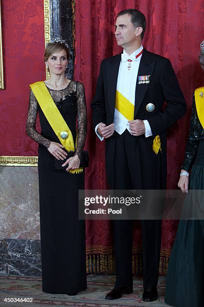 Prince Felipe of Spain and Princess Letizia of Spain attend a Dinner in honour of Mexican President Enrique Pena Nieto at The Royal Palace on June 9,...