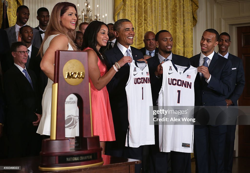Obama Welcomes Champion UConn Huskies Basketball Teams To The White House