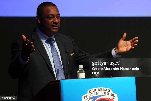 Jeffrey Webb, CONCACAF President speaks at the CFU confederation congress at Sheraton Sao Paulo WTC hotel on June 9, 2014 in Sao Paulo, Brazil.