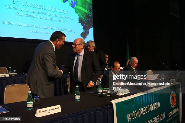 President Joseph S. Blatter attends the CONMEBOL confederation congress at Hilton Sao Paulo Morumbi hotel on June 9, 2014 in Sao Paulo, Brazil.