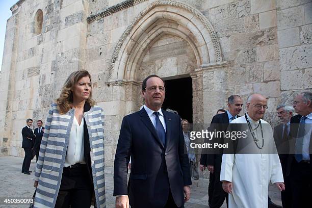 French President Francois Hollande and his companion Valeria Trierweiler, accompanied by Father Frans Bouwen from the White Order visit the Saint...
