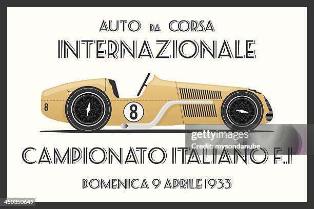 illustrazioni stock, clip art, cartoni animati e icone di tendenza di vettore retrò di sfondo di poster o stagno - gara di rally