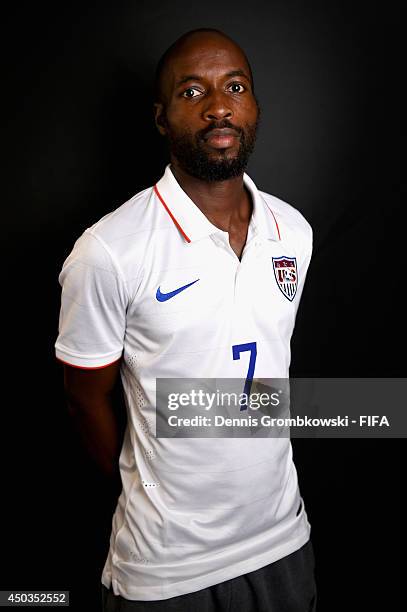 DaMarcus Beasley of the United States poses during the Official FIFA World Cup 2014 portrait session on June 9, 2014 in Sao Paulo, Brazil.