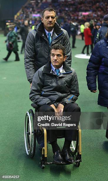 Former Springbok scrumhalf, Joost van der Westhuizen, who is suffering from Motor Neurone Disease joins the spectators during the International match...