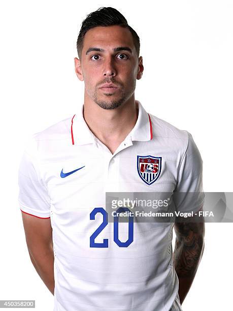 Geoff Cameron poses during the official FIFA World Cup 2014 portrait session on June 9, 2014 in Sao Paulo, Brazil.