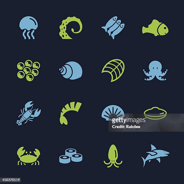 stockillustraties, clipart, cartoons en iconen met seafood icons - color series - sea urchin