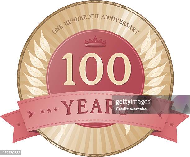 stockillustraties, clipart, cartoons en iconen met one hundred years anniversary badge - 100-jarig-jubileum