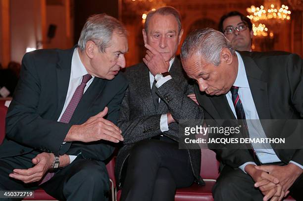 The president of the French mayors' association , Jacques Pelissard, Paris mayor Bertrand Delanoe and French Minister for Overseas Territories...