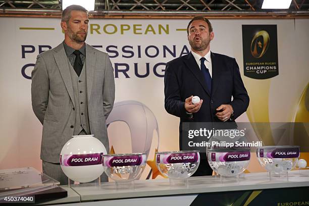 Scott Quinnell and Simon Shaw draw during the pool draws for the 2014/2015 European Rugby Champions Cup and European Rugby Challenge Cup Tournaments...