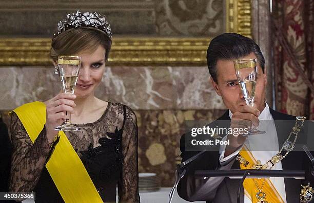 Princess Letizia of Spain attends a Gala Dinner in honour of Mexican President Enrique Pena Nieto at The Royal Palace on June 9, 2014 in Madrid,...