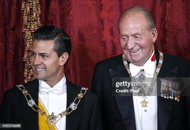 President Enrique Pena Nieto and King Juan Carlos of Spain attend a Gala Dinner in honour of Mexican President Enrique Pena Nieto at The Royal Palace...