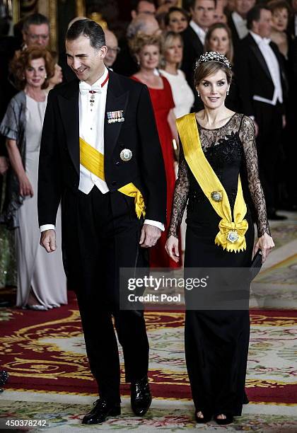 Princess Letizia of Spain and Prince Felipe of Spain attend a Gala Dinner in honour of Mexican President Enrique Pena Nieto at The Royal Palace on...