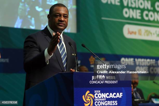 Jeffrey Webb, CONCACAF President speaks at the CONCACAF confederation congress at Sheraton Sao Paulo WTC hotel on June 10, 2014 in Sao Paulo, Brazil.