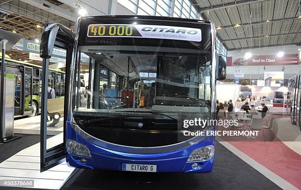 Picture shows the Mercedes-Benz "Citaro" bus at the Mercedes-Benz booth during the "Transports Publics 2014" European Mobility Exhibition in Paris on...