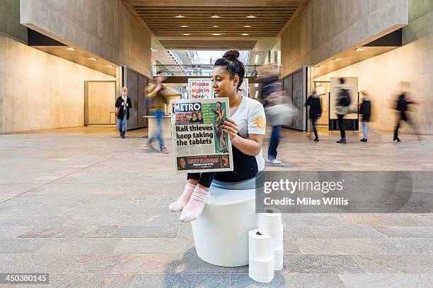 Model poses with 'The Wellbeing Toilet' the winning entry from a Dyno-Rod Initiative to create a new design for the domestic toilet at Central Saint...