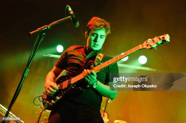 Chris Batten of Enter Shikari performs on stage during Vans Warped Tour 2013 at Alexandra Palace on November 17, 2013 in London, United Kingdom.