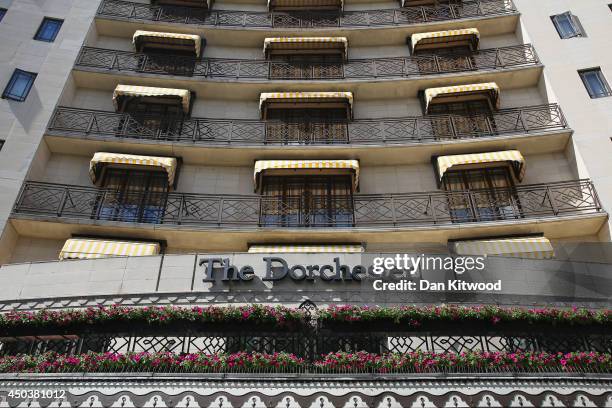 General view of the Dorchester Hotel on June 10, 2014 in London, England. A gang of six men on mopeds, armed with sledgehammers, smashed display...