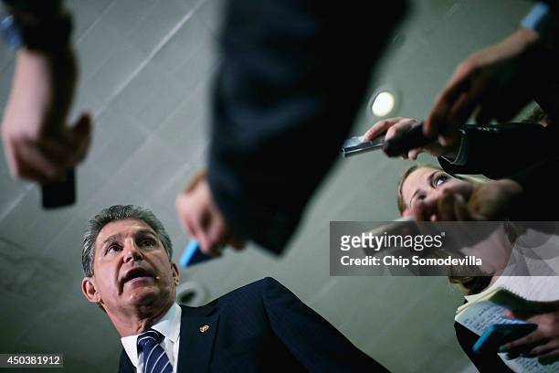 Senate Armed Services Committee Member U.S. Sen. Joe Manchin talks with reporters after being briefed by military officals about the prisoner...