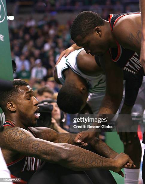 Portland Trail Blazers power forward Thomas Robinson and Boston Celtics shooting guard Jeff Green were both shaken up after Robinson fouled Green....