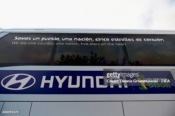 The team bus of Honduras is seen during the Official FIFA World Cup 2014 portrait session on June 10, 2014 in Porto Feliz, Brazil.