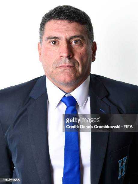 Head coach Luis Suarez of Honduras poses during the Official FIFA World Cup 2014 portrait session on June 10, 2014 in Porto Feliz, Brazil.