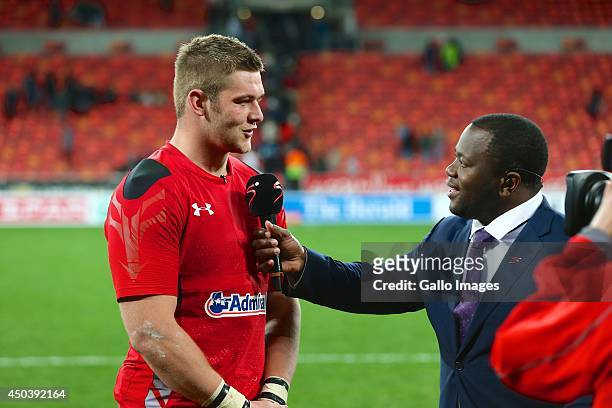 SuperSport interviews Dan Lydiate of Wales during the Incoming Tour match between EP Kings and Wales at Nelson Mandela Bay Stadium on June 10, 2014...