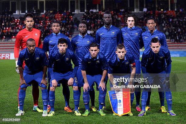 France's Under 21 national football team goalkeeper Alphonse Areola, defender Loick Landre, forward Paul-Georges Ntep de Madiba, defender Mouhamadou...