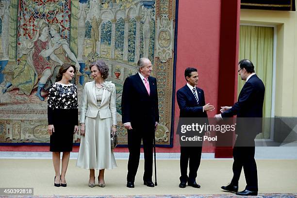 Mexican President's wife Angelica Rivera, Queen Sofia of Spain, King Juan Carlos of Spain and Mexican President Enrique Pena Nieto receives Spanish...