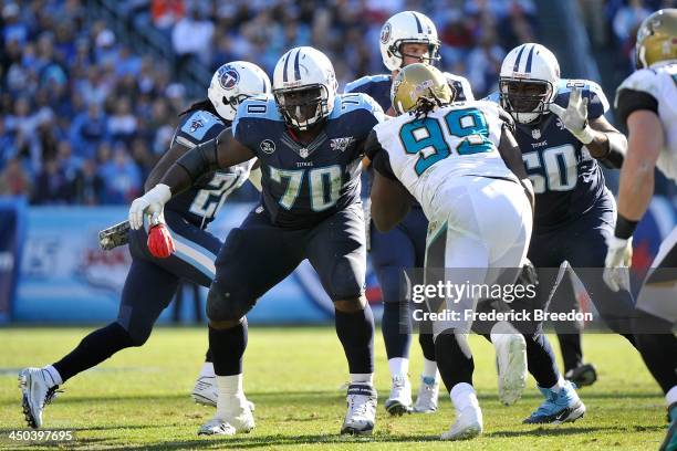 Chance Warmack of the Tennessee Titans plays against the Jacksonville Jaguars at LP Field on November 10, 2013 in Nashville, Tennessee.