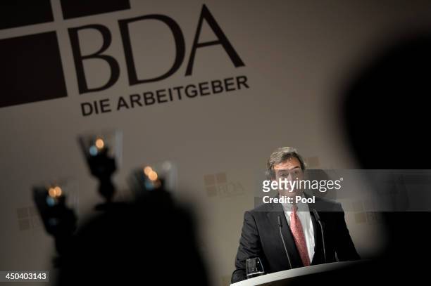Ingo Kramer speaks at a gathering of the German Employers' Federation shortly after the BDA governing board appointed him as new president at The...