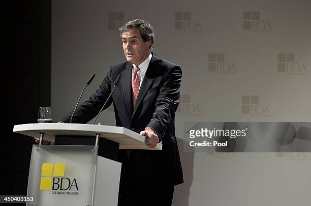 Ingo Kramer speaks at a gathering of the German Employers' Federation shortly after the BDA governing board appointed him as new president at The...