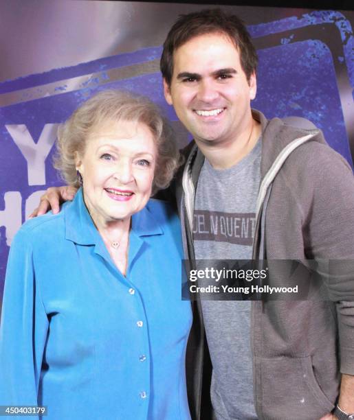 Betty White and host RJ Williams at the Young Hollywood Studio on November 17, 2013 in Los Angeles, California.