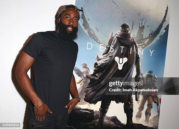 Professional basketball player James Harden visits Destiny at the Activision booth during E3 on June 10, 2014 in Los Angeles, California.