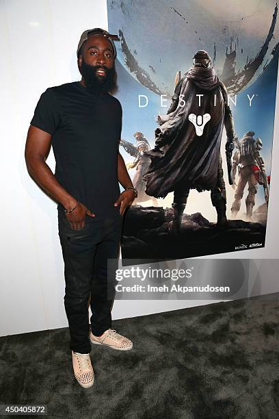 Professional basketball player James Harden visits Destiny at the Activision booth during E3 on June 10, 2014 in Los Angeles, California.