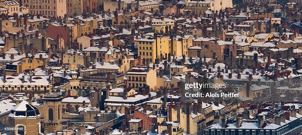 Lyon rooftops in the snow