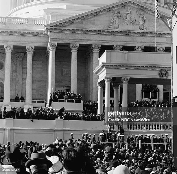 Pictured: Former First Lady Mamie Eisenhower, Second Lady Lady Bird Johnson, First Lady Jacqueline Kennedy, former President Dwight D. Eisenhower,...