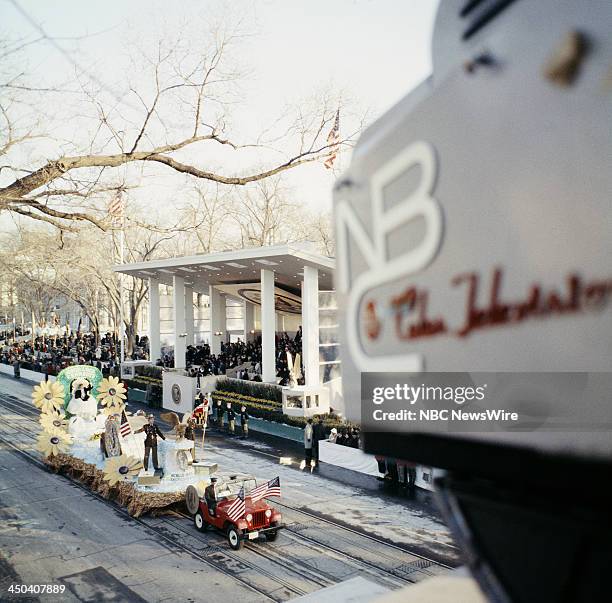 Pictured: Parade float during the inaugural parade at the Inauguration of President John F. Kennedy on January 20, 1961 in Washington D.C. --