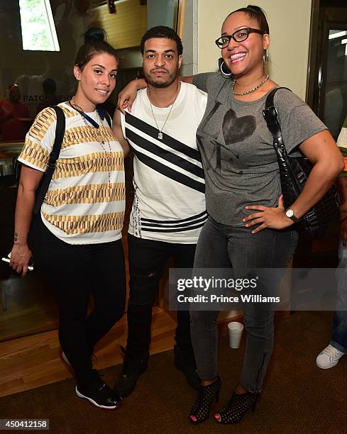 Jennifer Goicoechea, DJ Sence and Cannon Kent attend the Mila J Playback Session at Patchwerk Recording Studios on June 10, 2014 in Atlanta, Georgia.