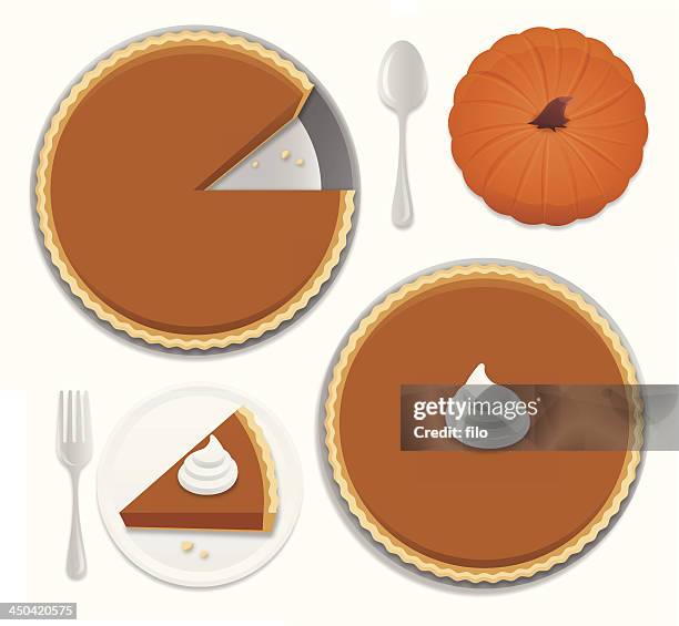 pumpkin pie - pie from above stock illustrations