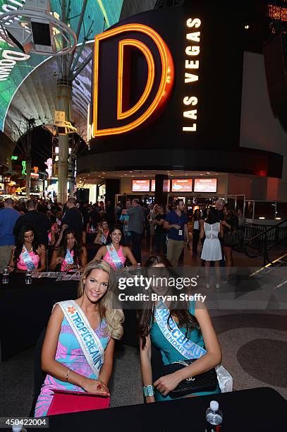 Miss TropicBeauty 2013 Linda Zimany of Hungary and Miss TropicBeauty 2012 Ligia Hernandez of Venezuela attend the TropicBeauty meet-and greet...