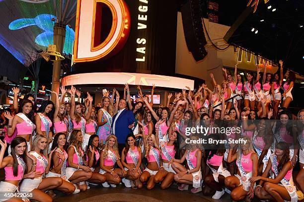 Miss Tropic Beauty 2013 Linda Zimany and The D Las Vegas Owner Derek Stevens and the TropicBeauty 2014 contestants attend the Tropic Beauty meet-and...