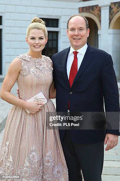 Jennifer Morrison and Prince Albert II of Monaco attend a cocktail reception at Monaco Palace on June 9, 2014 in Monte-Carlo, Monaco.