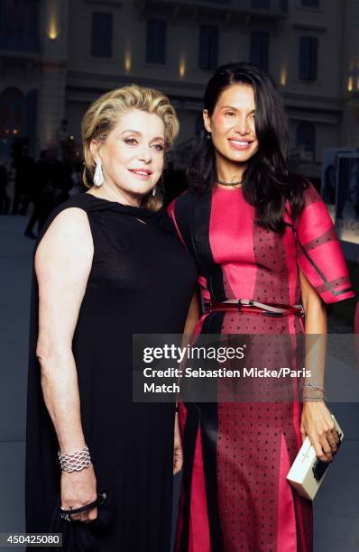 At the 21th Gala of AmFar Cinema Aganist AIDS, Catherine Deneuve and Goga Ashkenazi are photographed for Paris Match in Cap d'Antibes at the Hotel...